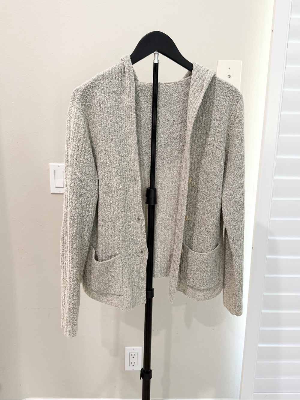 Eileen Fisher Hooded Bouclé Wool Cardigan Gray Quiet Luxury Lagenlook